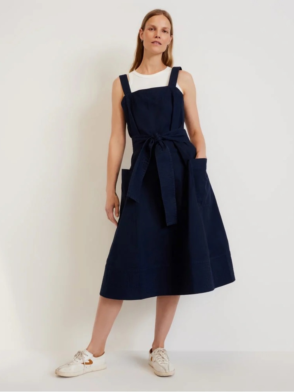 Everlane The Organic Cotton Herringbone Dress in Navy Size L